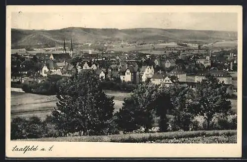 AK Saalfeld a. S., Stadtansicht mit umliegender Landschaft