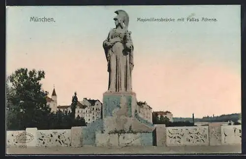 AK München, Maximiliansbrücke mit Pallas Athene
