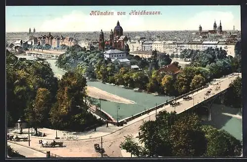 AK München-Haidhausen, Stadtpanorama, Isarbrücke