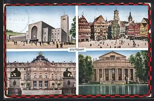 AK Stuttgart, Hauptbahnhof, Marktplatz, Neues Schloss, Landestheater