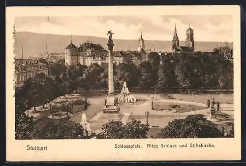 AK Stuttgart, Schlossplatz, Altes Schloss und Stiftskirche