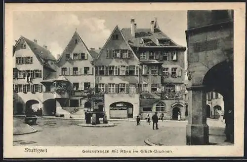 AK Stuttgart, Geissstrasse, Hans im Glück-Brunnen