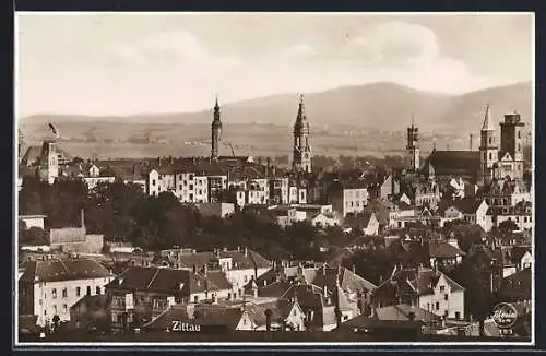 AK Zittau, Blick über die Dächer der Stadt