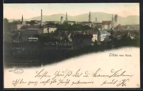 AK Zittau, Stadtansicht von Norden gesehen