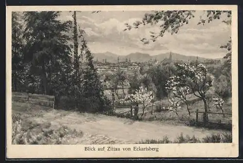 AK Zittau, Blick vom Eckartsberg aus