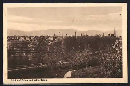 AK Zittau, Blick auf die Stadt und ihre Berge