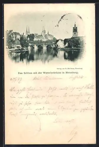 AK Merseburg, Schloss mit Waterloobrücke, Ortspanorama