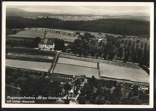 AK Birnau, Klosterkirche mit Unter-Maurach vom Flugzeug aus