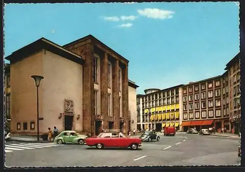 AK Essen, Theaterplatz mit Opernhaus, VW-Käfer