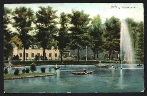 AK Zittau, Weinaupark mit Fontäne