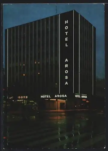 AK Essen, Hotel Arosa bei Nacht, Rüttenscheider Strasse 149