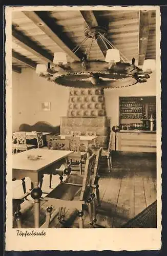 AK Oybin, Gasthaus Töpferbaude, Innenansicht