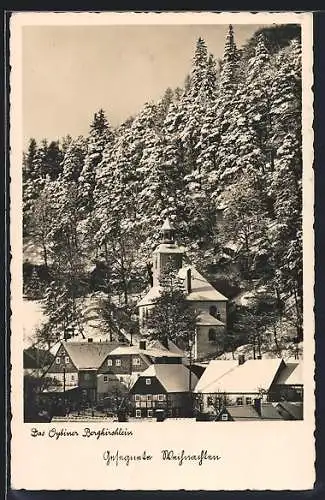 AK Oybin /Zittauer Gebirge, Bergkirchlein im Schnee, Weihnachtsgruss