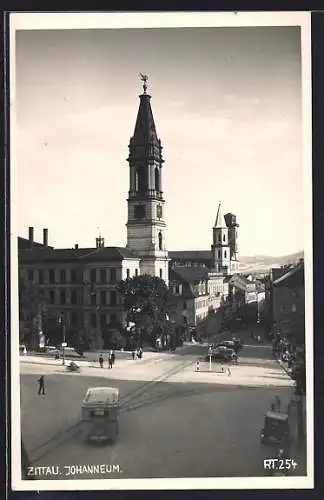 AK Zittau, Johanneum mit Strassenpartie