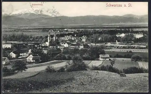 AK Schwarzau a. St., Ortsansicht mit Schneeberg