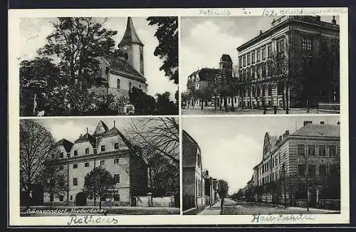 AK Gänserndorf, Kirche, Strassenpartie in der Stadt