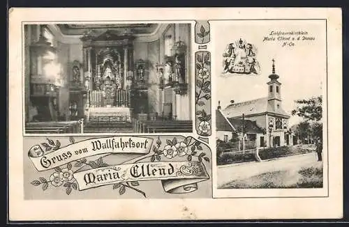 AK Maria Ellend a. d. Donau, Liebfrauenkirchlein, Innen- und Aussenansicht