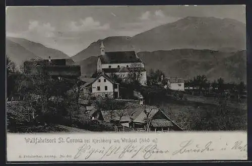 AK St. Corona bei Kirchberg, Ortsansicht mit Berglandschaft