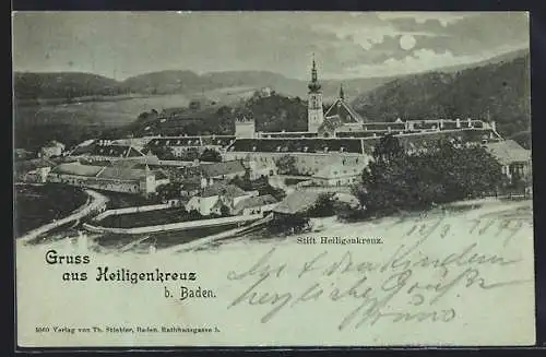 Mondschein-AK Heiligenkreuz b. Baden, Stift Heiligenkreuz im Vollmondlicht