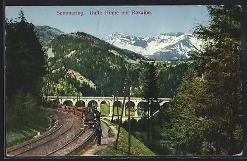AK Semmering, Kalte Rinne mit österreichischen Eisenbahn & Raxalpe
