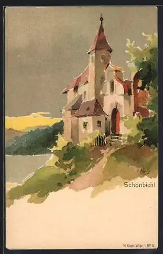Künstler-AK Schönbichl, Blick auf die Kirche