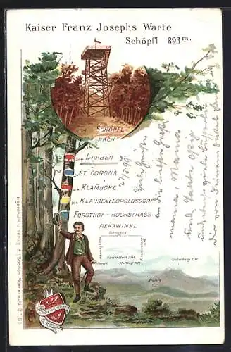 Lithographie Laaben, Kaiser Franz Josephs Warte, Schöpfl, Unterberg