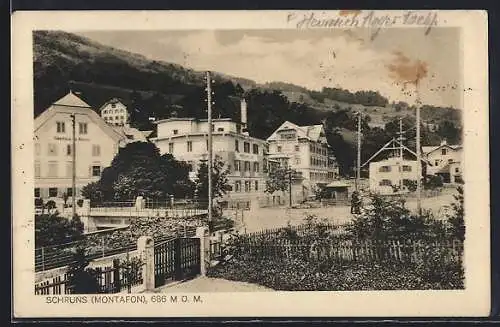 AK Schruns, Montafon, Strassenpartie mit Gasthaus zur Krone