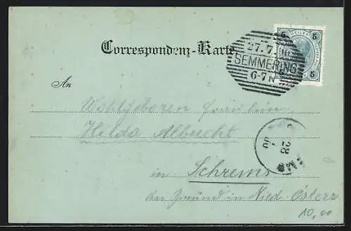 Mondschein-AK Semmering, Hotel Erzherzog Johann mit Dependance Post-Villa