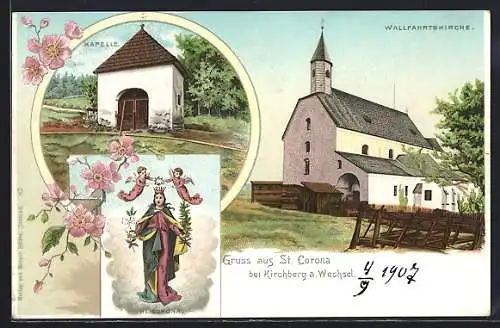 Lithographie St. Corona bei Kirchberg, Wallfahrtskirche, Kapelle, Gnadenbild