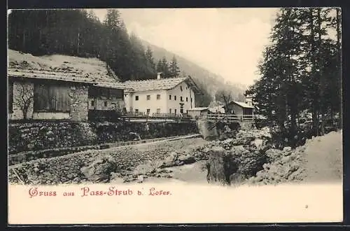 AK Pass-Strub, Ortsansicht mit kleiner Brücke