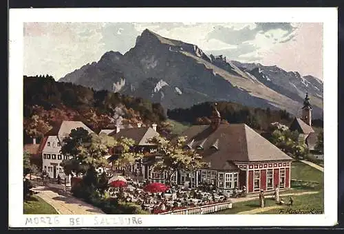 Künstler-AK Franz Kulstrunk: Salzburg, Baumgartner`s Pension und Café-Restauration Morzg