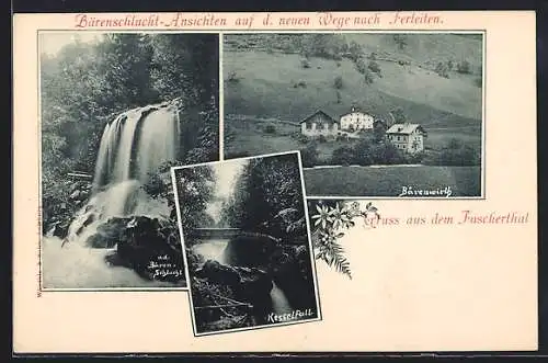 AK Bruck /Pinzgau, Fuscherthal, Gasthof Bärenwirt, Bärenschlucht, Kesselfall