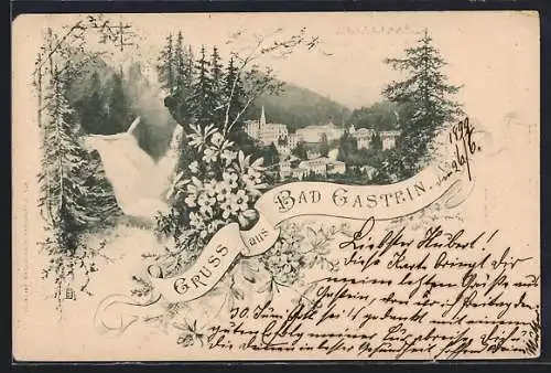 AK Bad Gastein, Wasserfall, Ortsansicht