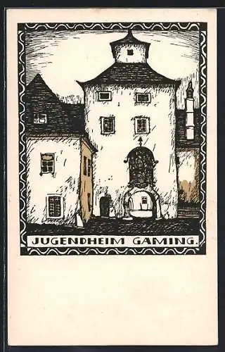 Künstler-AK Gaming /N.-Oe., Blick auf das Jugendheim