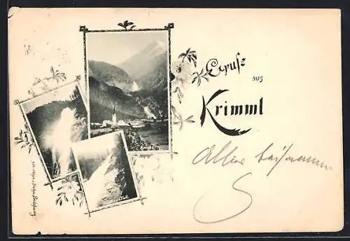 AK Krimml, Ortsansicht mit Wasserfällen