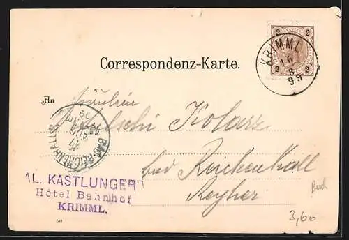 AK Krimml, Ortsansicht mit Wasserfällen