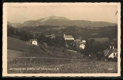 AK St. Corona am Wechsel, Ortsansicht mit Schneeberg