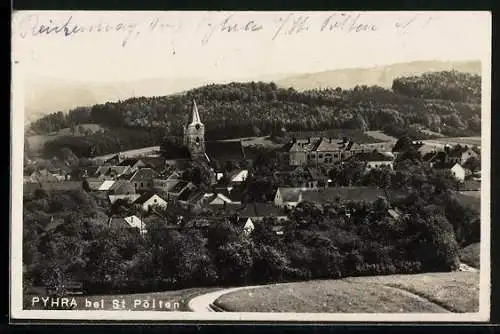 AK Pyhra b. St. Pölten, Ortsansicht mit Kirche
