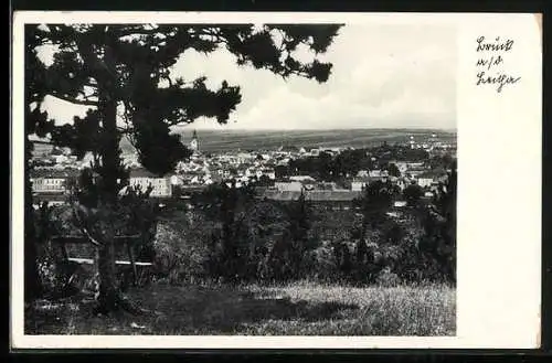 AK Bruck an der Mur, Blick von einer Anhöhe auf den Ort