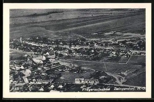AK Grossharras, Zwingendorf vom Flugzeug aus