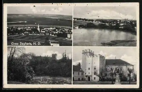 AK Gross Siegharts /N. D., Ortsansichten, Partie an der Burg, Flusspartie mit Burgturm