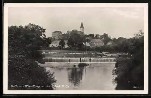 AK Wieselburg an der Erlauf, Kleiner Wasserfall mit Ortschaft