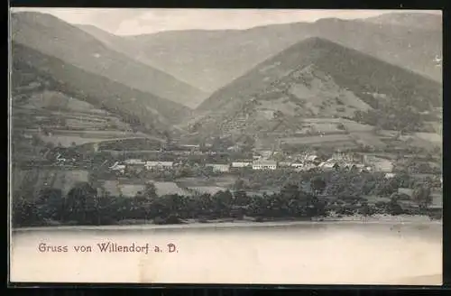 AK Willendorf a. D., Ortschaft mit Landschaftspanorama