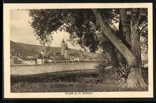AK Stein a. d. Donau, Ortsansicht vom Ufer aus