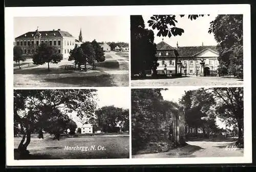 AK Marchegg, Ortsansicht mit Strassenpartien und Schloss