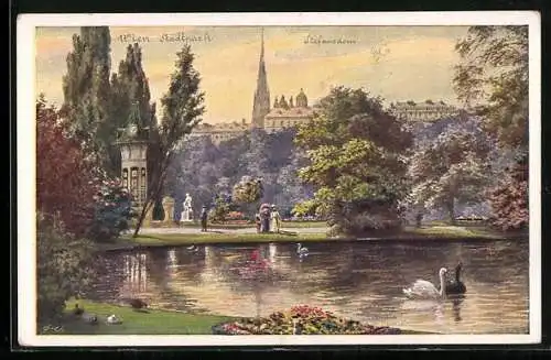 Künstler-AK Wien, Stadtpark und Stefansdom