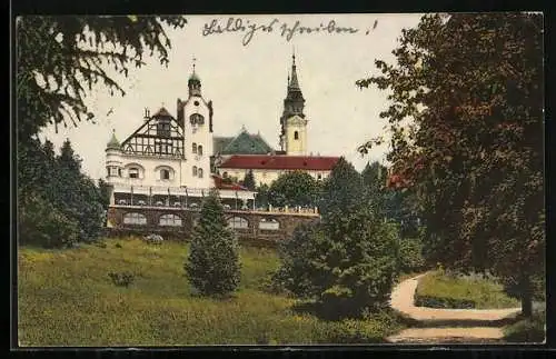 AK Linz a. d. D., Hotel und Kirche am Pöstlingberg