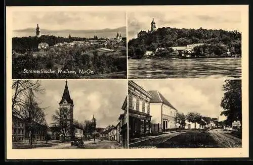 AK Wallsee, Strassenpartie, Ortsansicht, Marktplatz mit Kirche