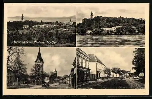 AK Wallsee, Strassenpartie, Ortsansicht, Marktplatz mit Kirche