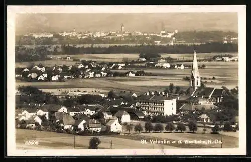 AK St. Valentin a. d. Westbahn, Totalansicht gegen eine weitere Ortschaft